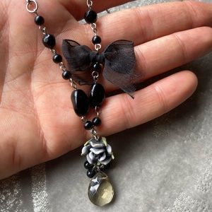 Sweet Gothic Style Black Rose Necklace with Bow
